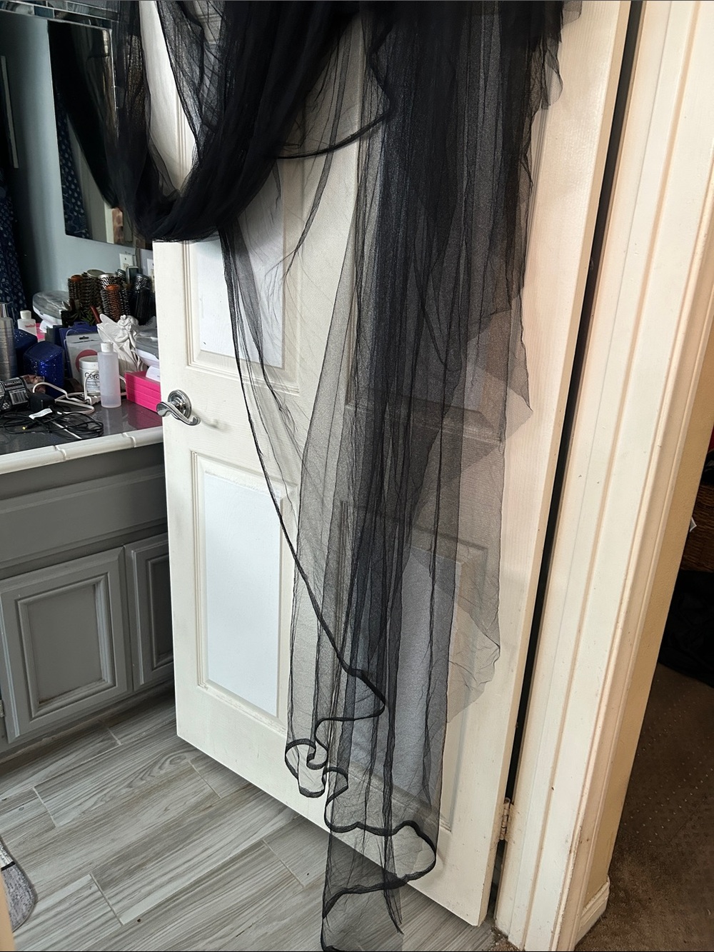 Black Sheer tulle 120” wide. Over 8 yards.